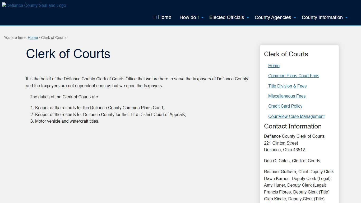 Clerk of Courts | Defiance County, Ohio