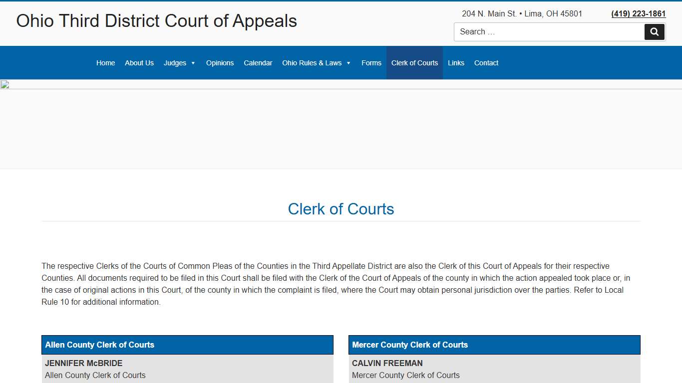 Clerk of Courts – Ohio Third District Court of Appeals