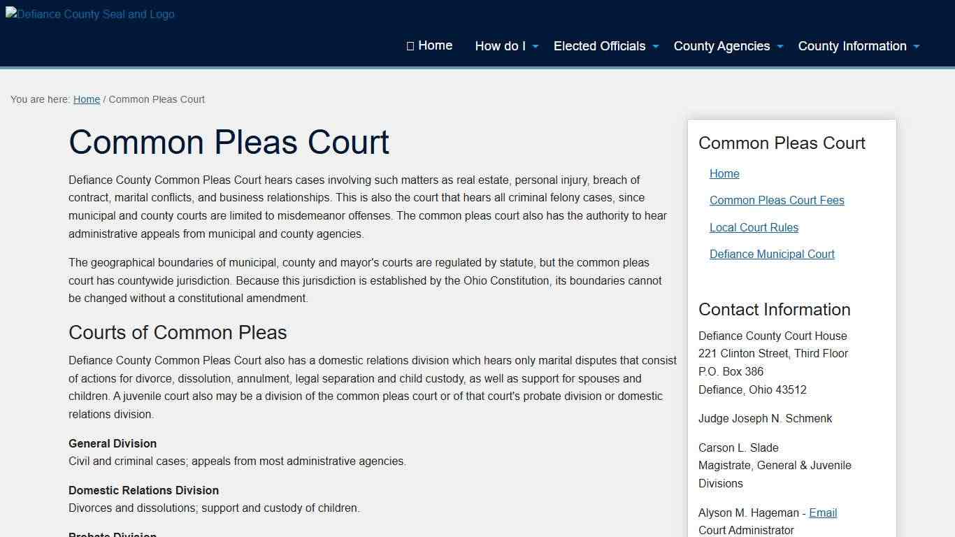 Common Pleas Court | Defiance County, Ohio