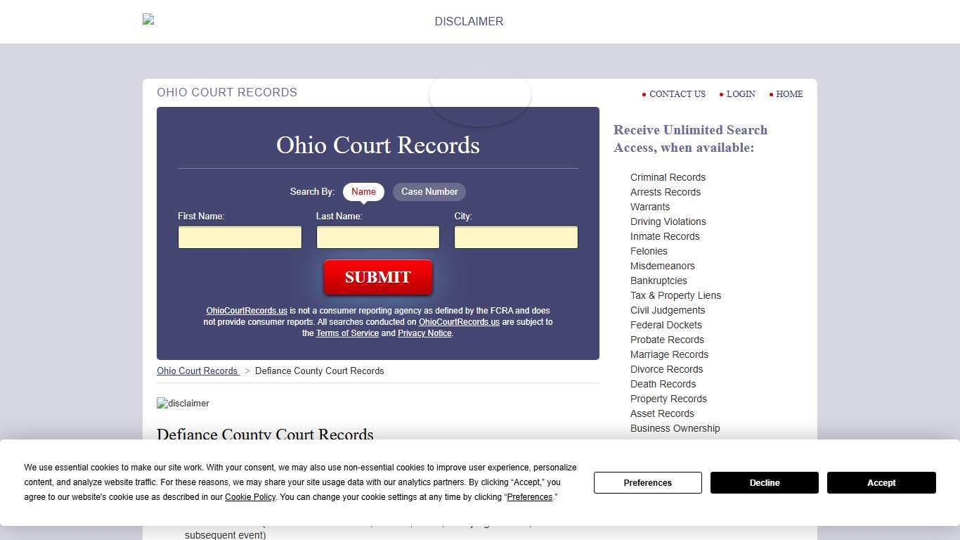 Defiance County Court Records | OhioCourtRecords.us